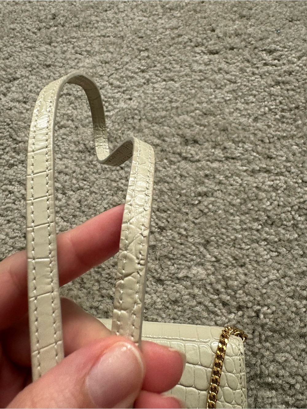 Saint Laurent Cassandre Cream Croc-Embossed Leather Chain Wallet Gold Hardware - Picture 10 of 10
